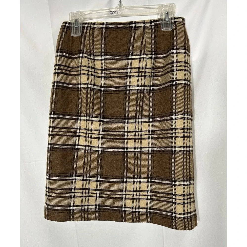 JGH Vintage Womens Wool Twill Brown Plaid Skirt‎ Size M Academia Preppy Heritage